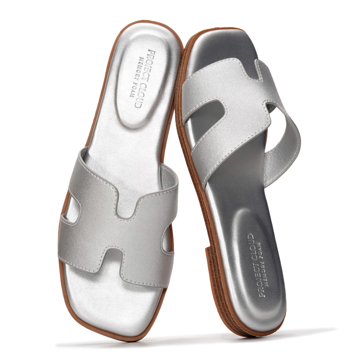 Leather Memory Foam Slide Sandals Women Flat Comfort Minimal
