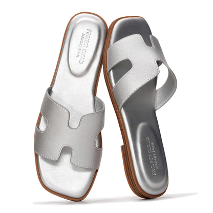 Leather Memory Foam Slide Sandals Women Flat Comfort Minimal