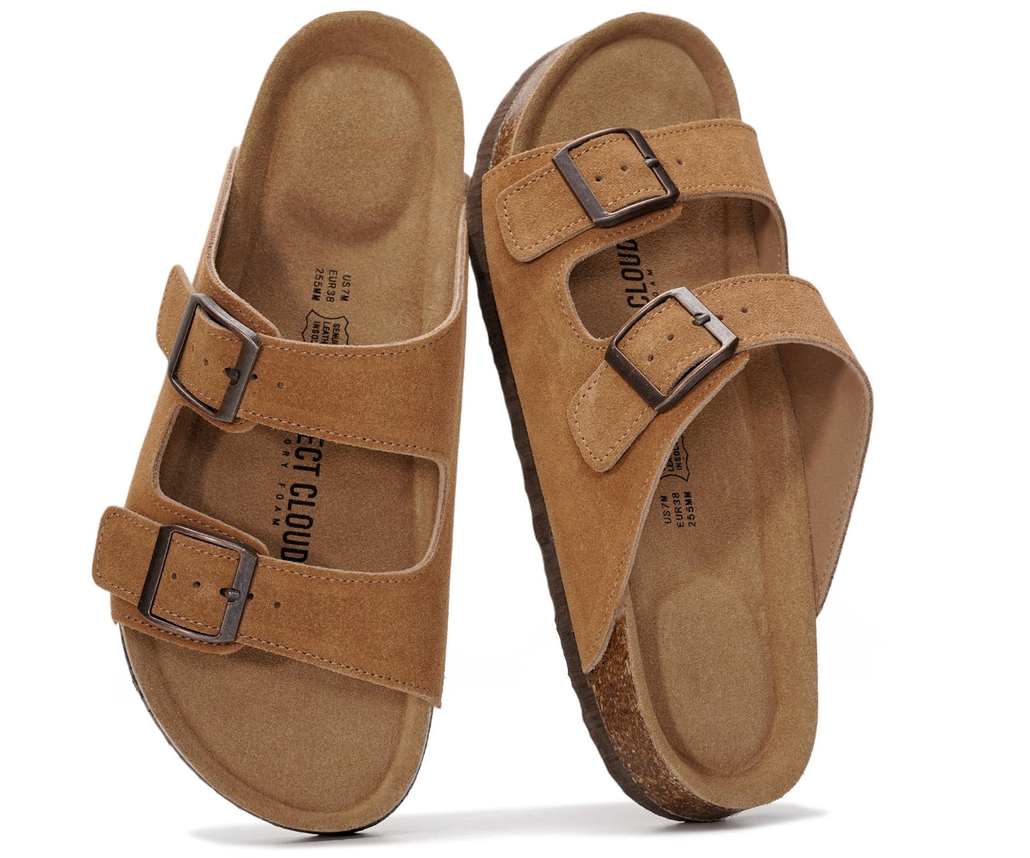 Women's Leather Cork Footbed Flat Slide Sandals