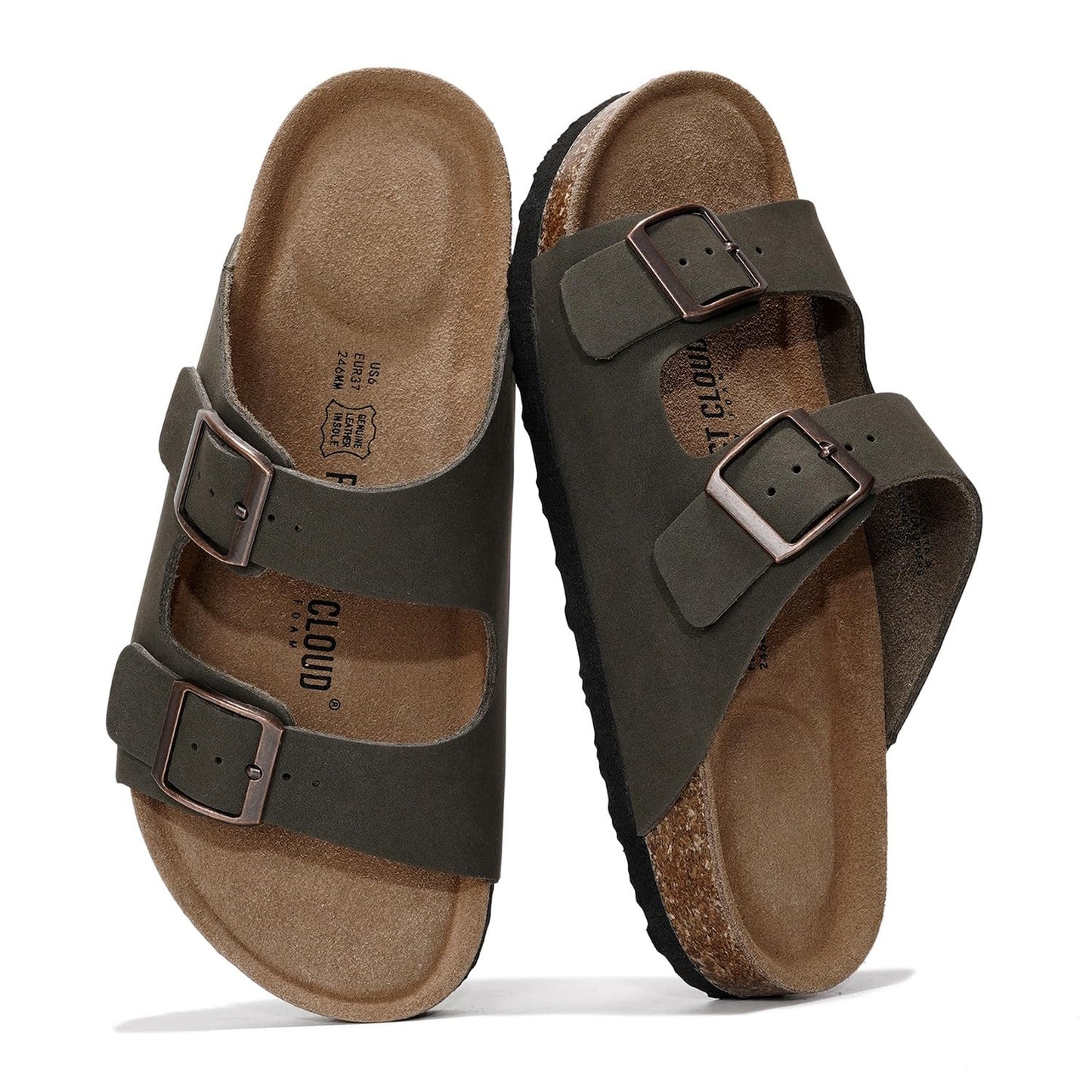 Women's Leather Cork Footbed Flat Slide Sandals