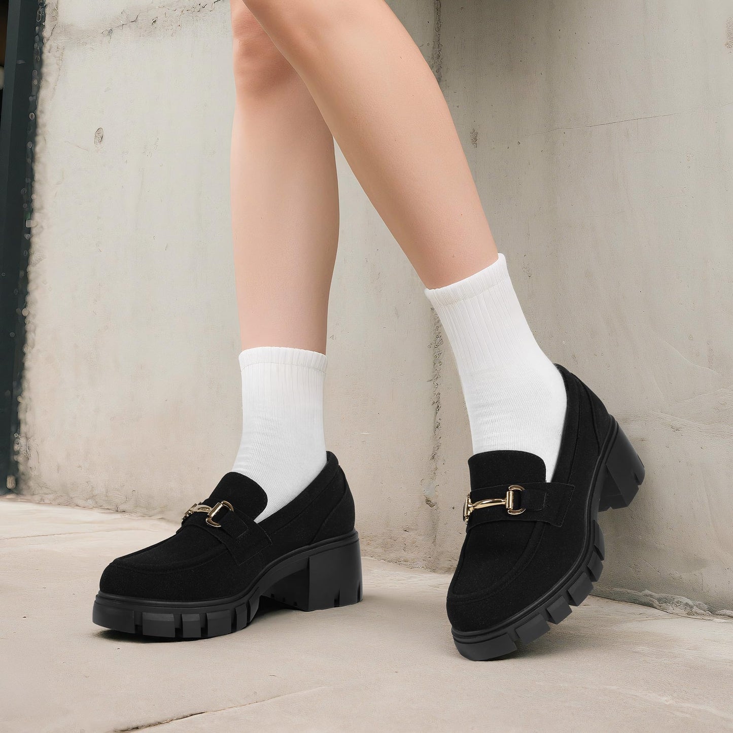 Women's Platform Chunky Loafers Slip-On Dress Shoes