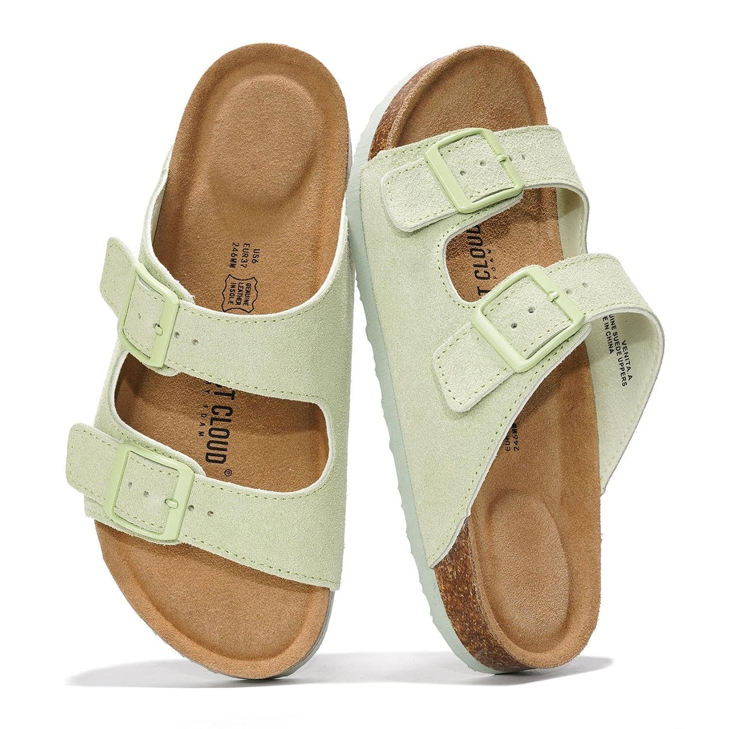 Women's Leather Cork Footbed Flat Slide Sandals