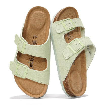 Women's Leather Cork Footbed Flat Slide Sandals