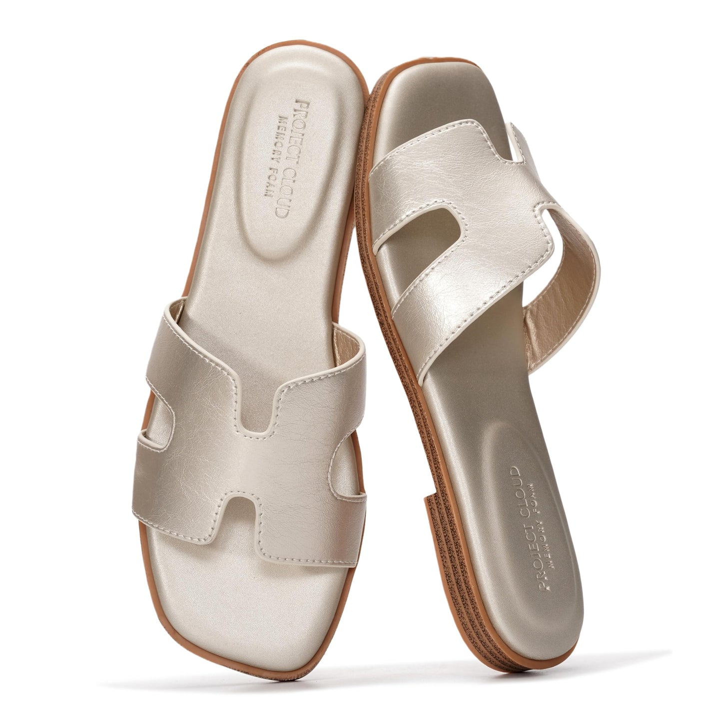 Leather Memory Foam Slide Sandals Women Flat Comfort Minimal