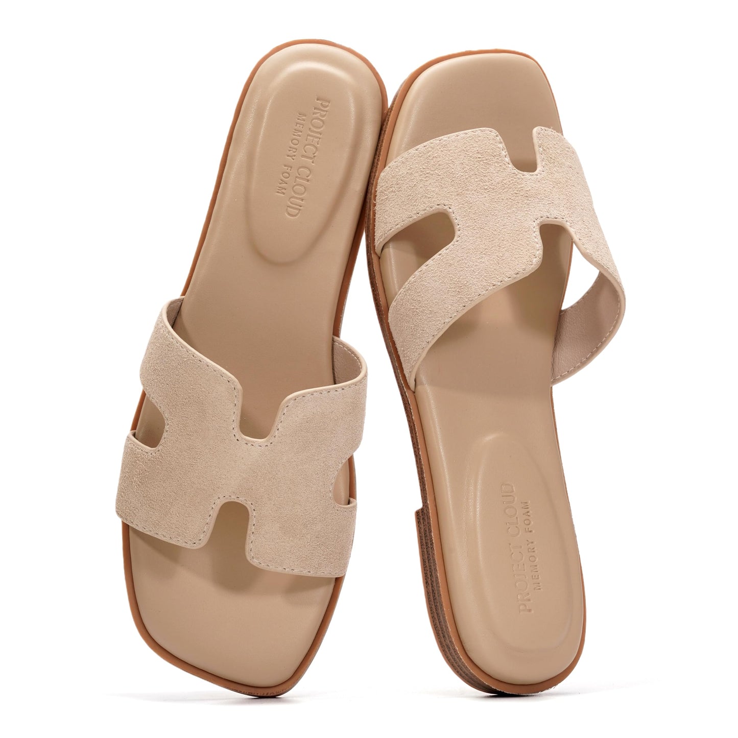 Leather Memory Foam Slide Sandals Women Flat Comfort Minimal