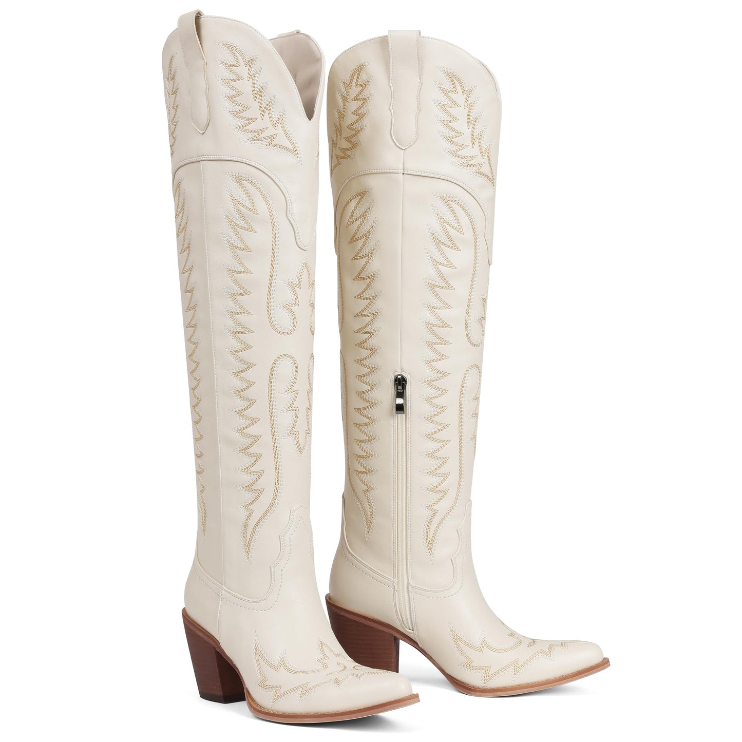 Over Knee Western Cowboy Boots Women Chunky Heel Embroidered