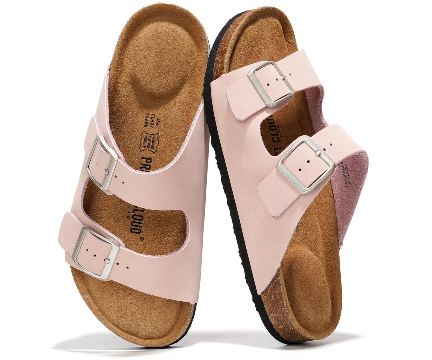 Women's Leather Cork Footbed Flat Slide Sandals