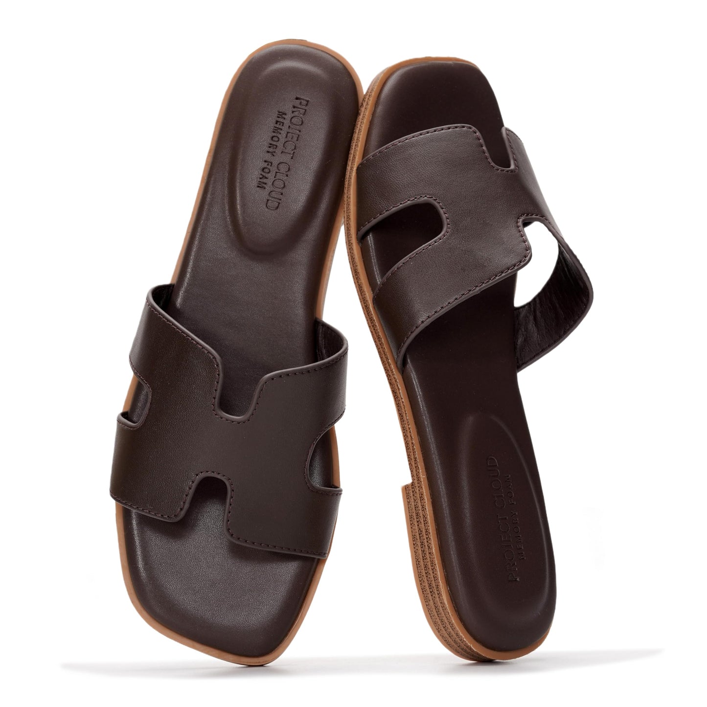 Leather Memory Foam Slide Sandals Women Flat Comfort Minimal