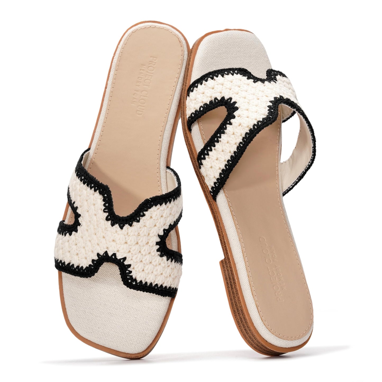 Leather Memory Foam Slide Sandals Women Flat Comfort Minimal