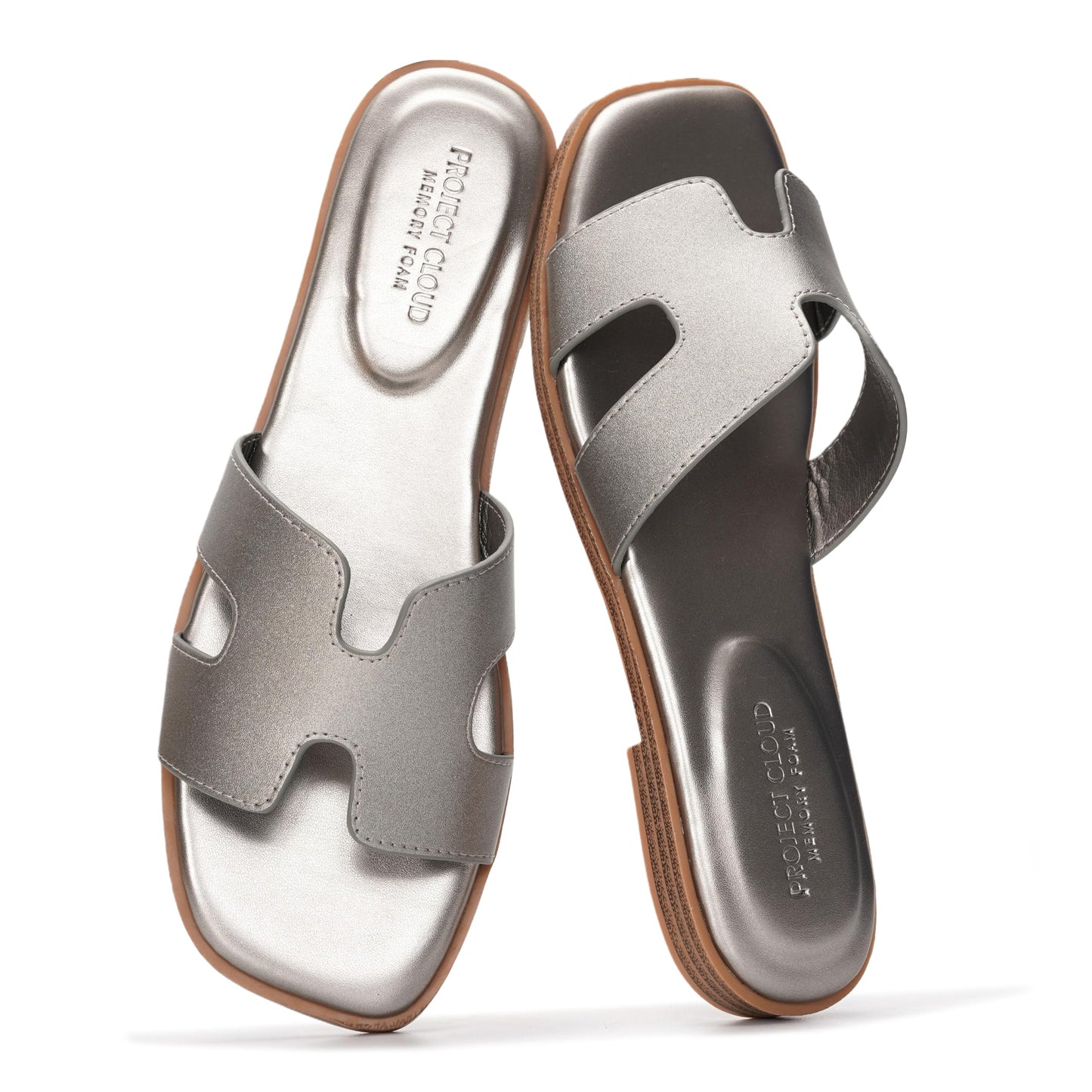 Leather Memory Foam Slide Sandals Women Flat Comfort Minimal