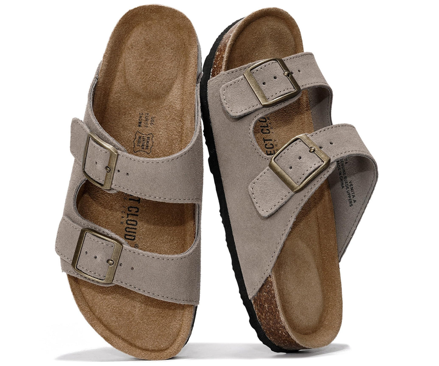 Women's Leather Cork Footbed Flat Slide Sandals