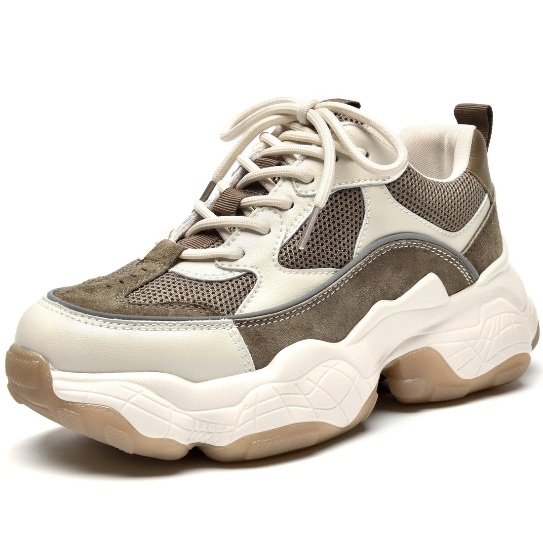 Chunky Leather Platform Sneakers Women Lace Up Casual Minimal