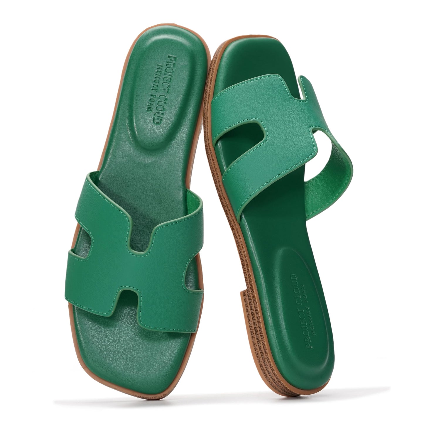 Leather Memory Foam Slide Sandals Women Flat Comfort Minimal
