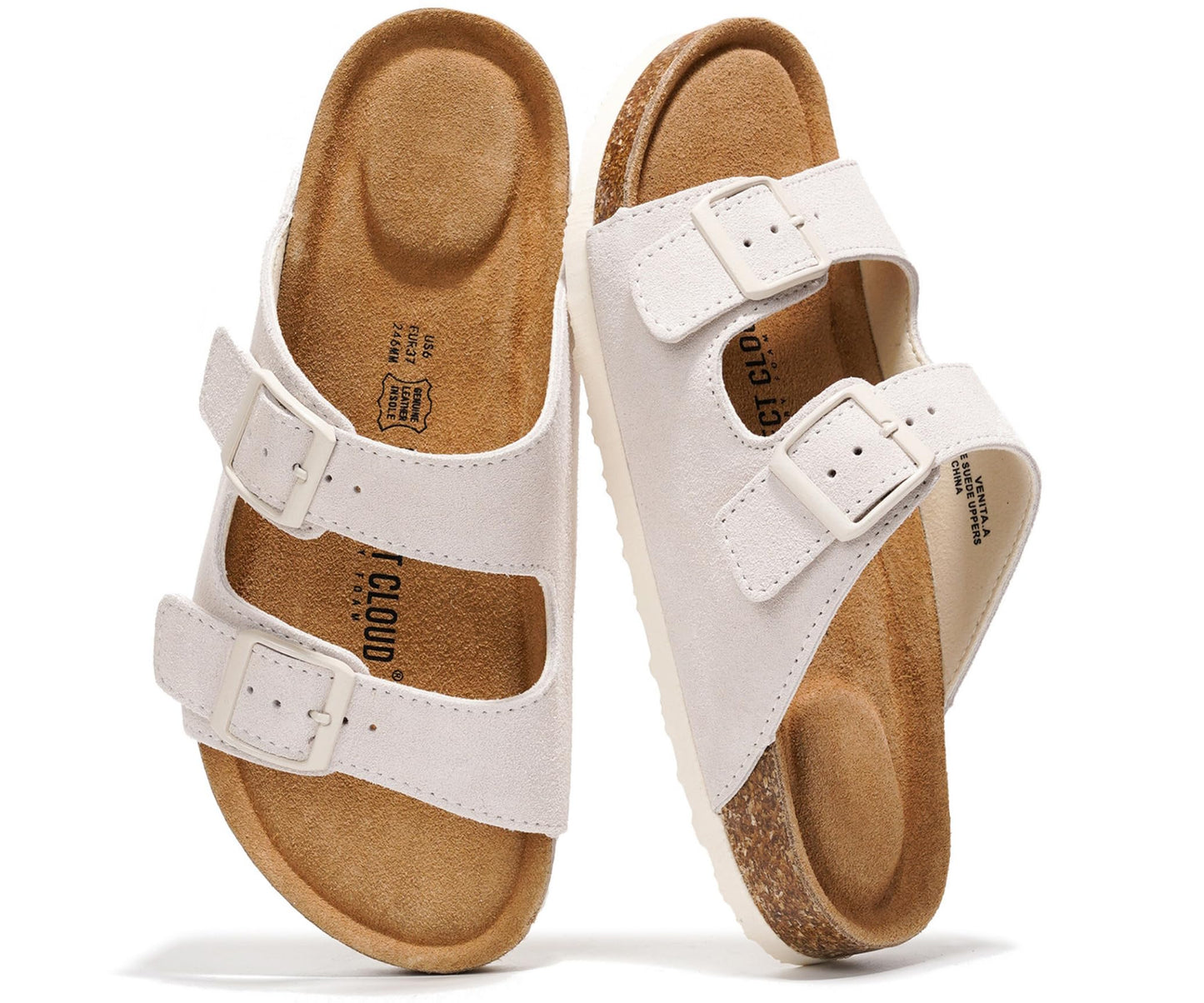 Women's Leather Cork Footbed Flat Slide Sandals
