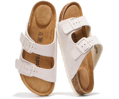 Women's Leather Cork Footbed Flat Slide Sandals