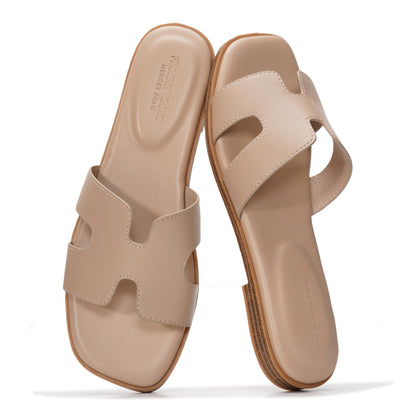 Leather Memory Foam Slide Sandals Women Flat Comfort Minimal