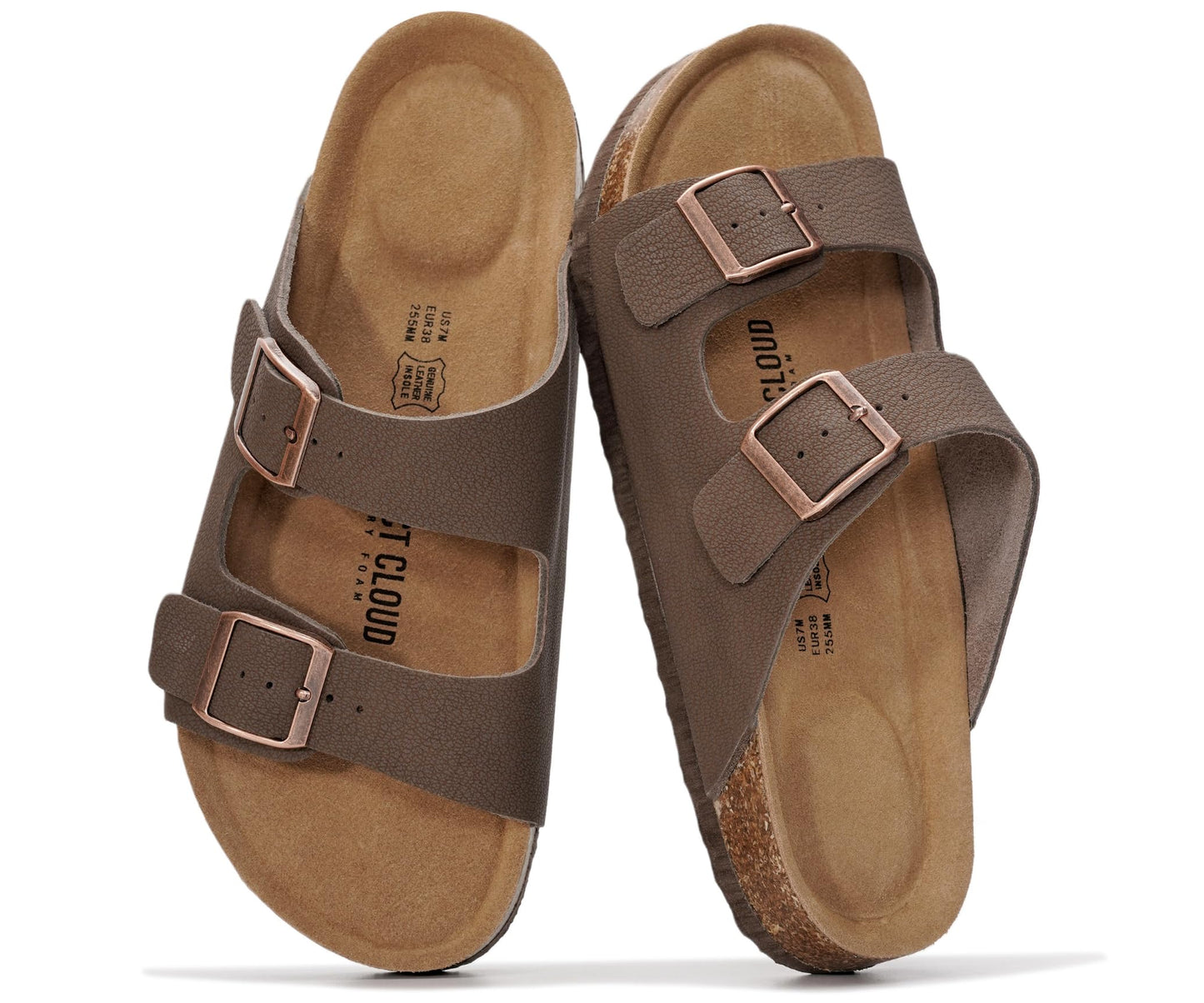 Women's Leather Cork Footbed Flat Slide Sandals