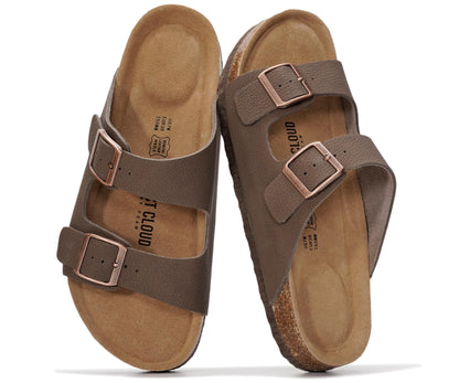 Women's Leather Cork Footbed Flat Slide Sandals