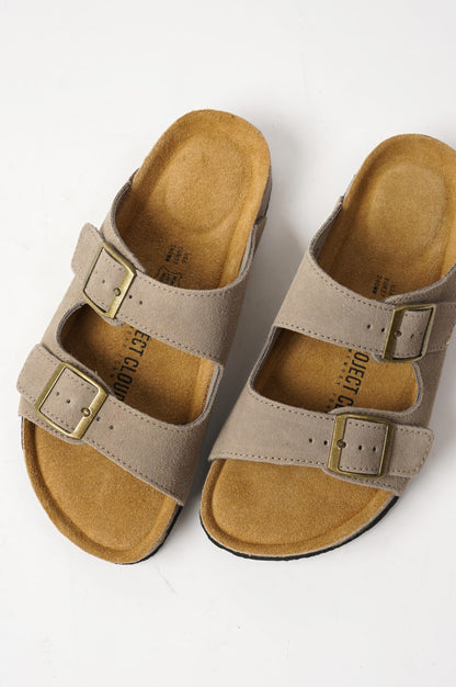 Women's Leather Cork Footbed Flat Slide Sandals