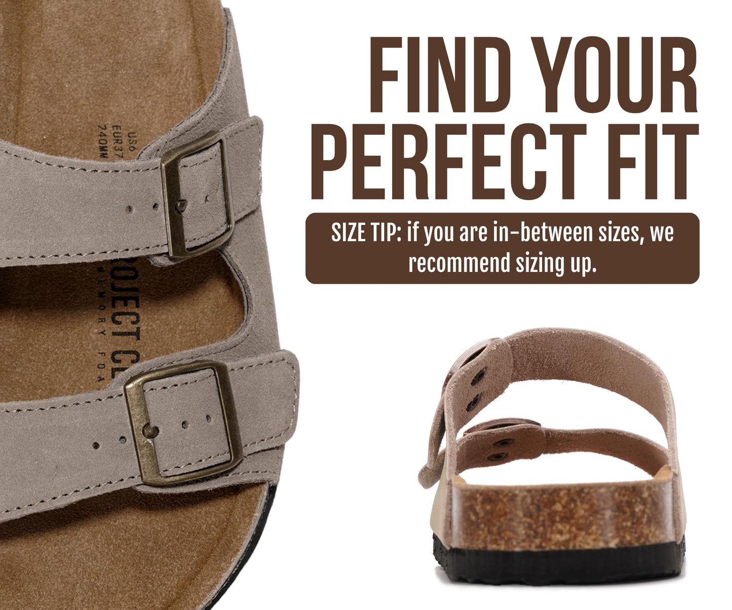 Women's Leather Cork Footbed Flat Slide Sandals