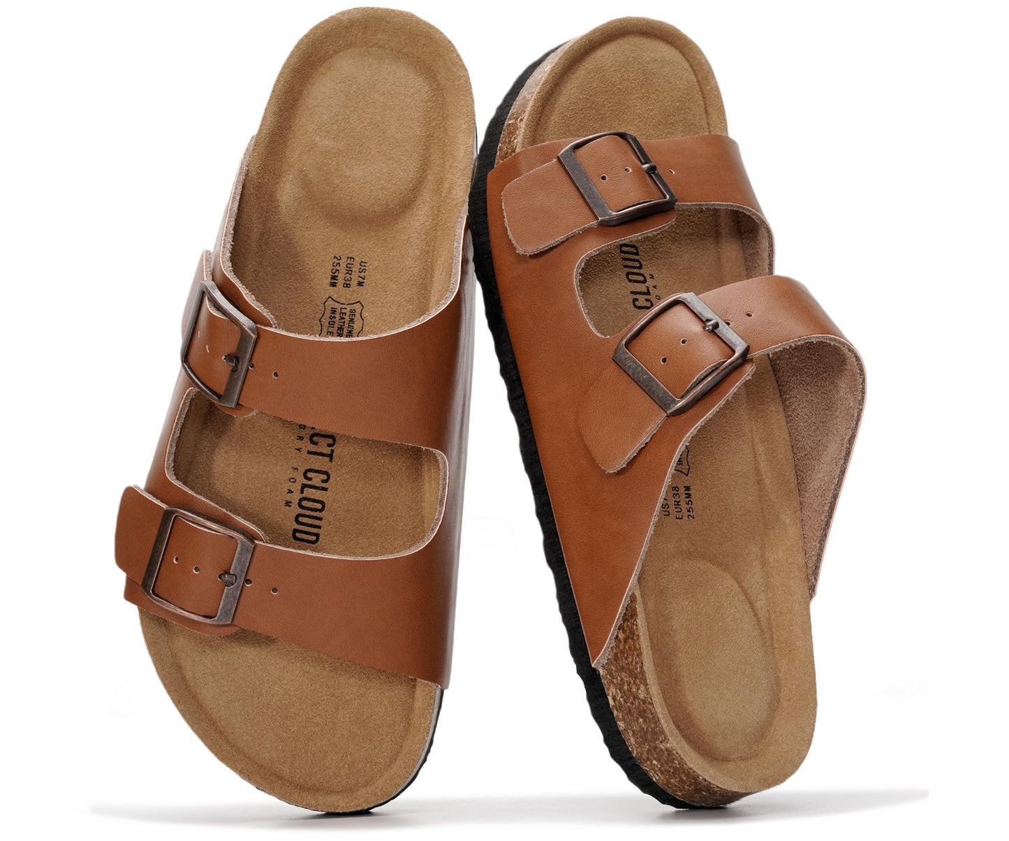 Women's Leather Cork Footbed Flat Slide Sandals