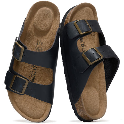 Women's Leather Cork Footbed Flat Slide Sandals