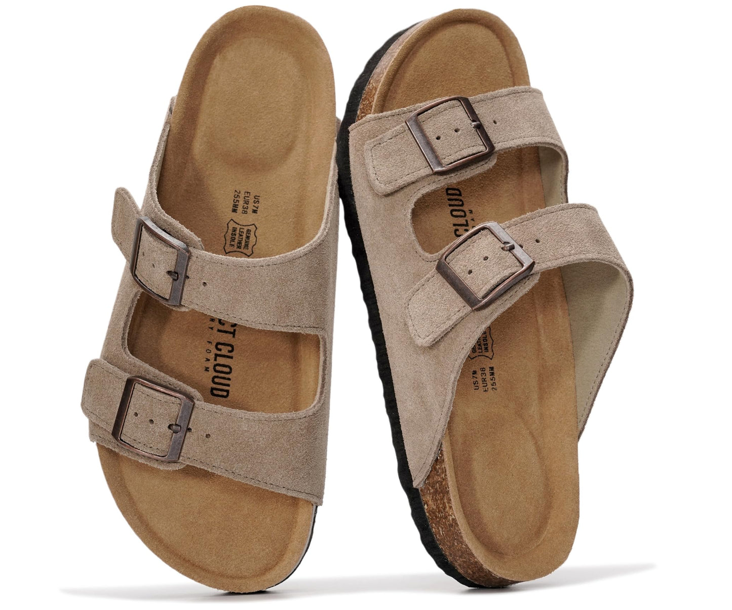 Women's Leather Cork Footbed Flat Slide Sandals