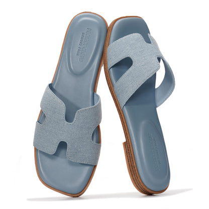Leather Memory Foam Slide Sandals Women Flat Comfort Minimal