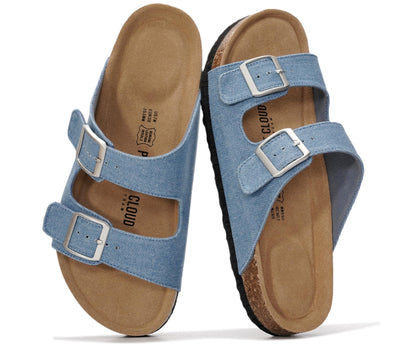 Women's Leather Cork Footbed Flat Slide Sandals