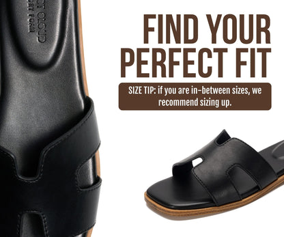 Leather Memory Foam Slide Sandals Women Flat Comfort Minimal
