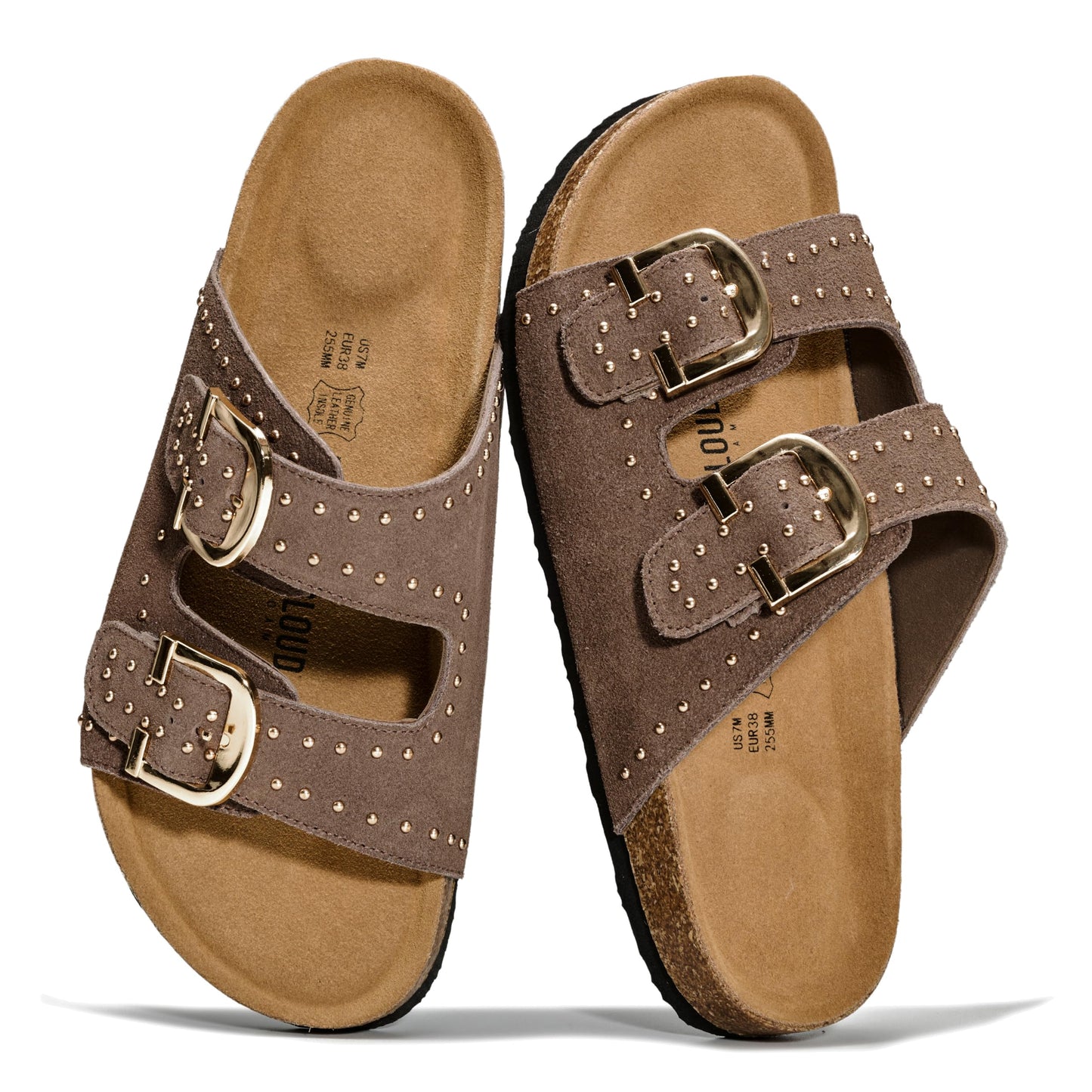 Women's Leather Cork Footbed Flat Slide Sandals