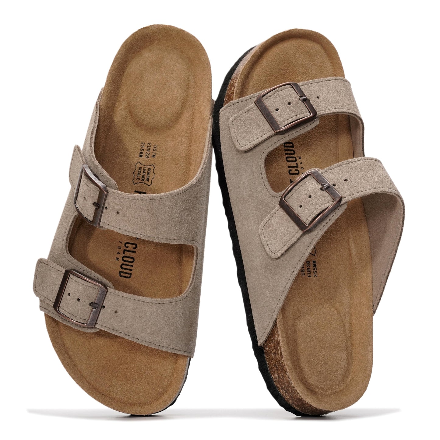 Women's Leather Cork Footbed Flat Slide Sandals