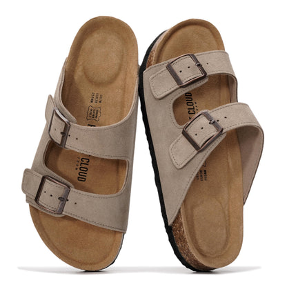 Women's Leather Cork Footbed Flat Slide Sandals