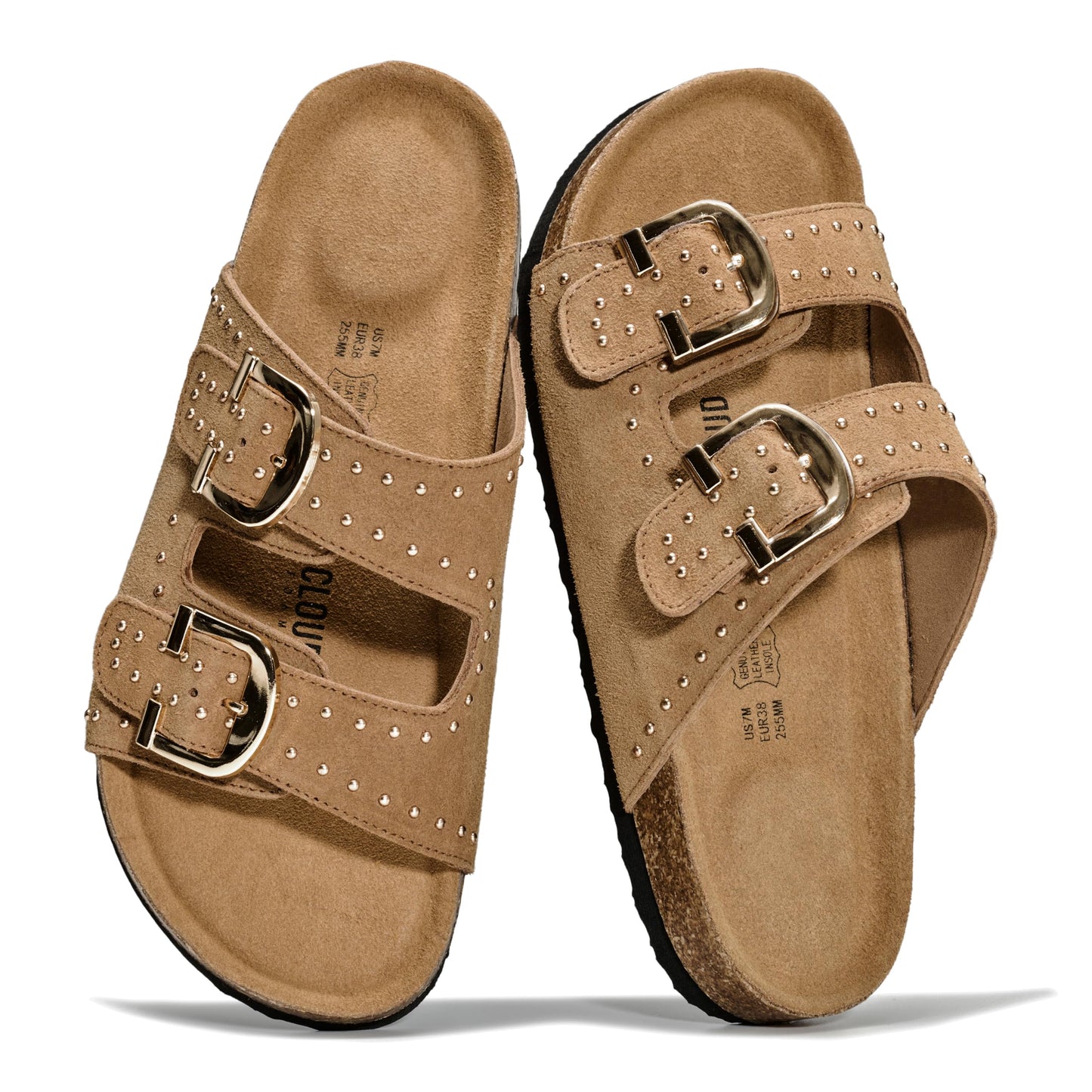 Women's Leather Cork Footbed Flat Slide Sandals